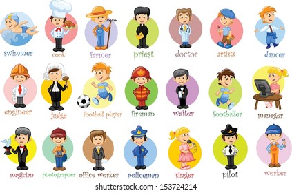 Cartoon characters of different professions 