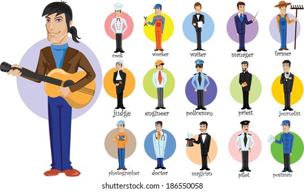 Cartoon characters of different professions 