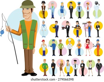 Cartoon characters of different professions 