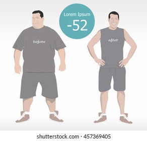 cartoon characters, different stages, fat problems, strong sport and fat people, fast food problem, vector illustration