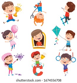 Cartoon Characters Doing Various Activities