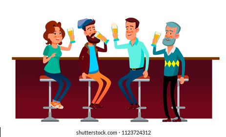 Cartoon characters drinking beer. Set of cartoon men and women with beer glasses. Beer party illustration. Drunk characters collection