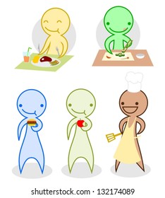 Cartoon characters eating and cooking