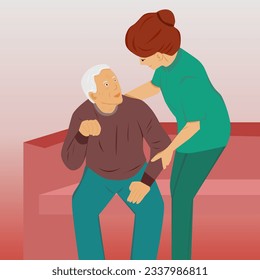 cartoon characters elderly with carers, Aging society Concept.