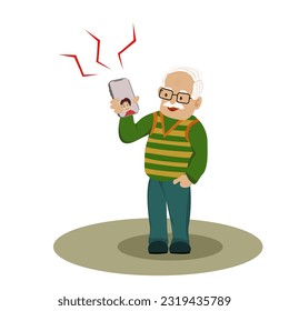 cartoon characters elderly using phone communication. Social with the elderly concept.