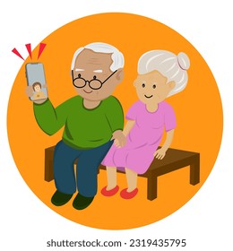 cartoon characters elderly using phone communication. Social with the elderly concept.