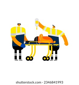 Cartoon characters for emergency medical  service. Paramedic and patient on scene care.