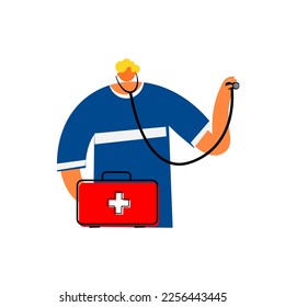 Cartoon characters of emergency physicians on isolated background.
