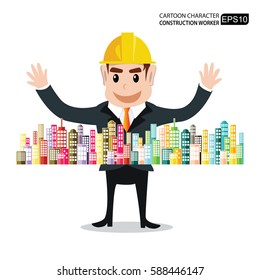 Cartoon characters engineers The success in building sales.