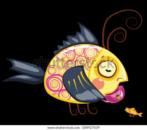 Cartoon Characters Fish Drinking Cup Tea Stock Vector (Royalty Free ...