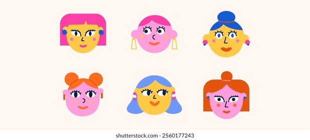 Cartoon characters of girls. Retro party 90s, Female hippie groovy characters
