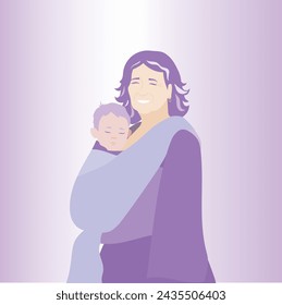 Cartoon characters Grandmother with baby in sling. Babywearing