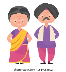 Cartoon characters Indian couple dress in Indian national costume
Vector illustration.