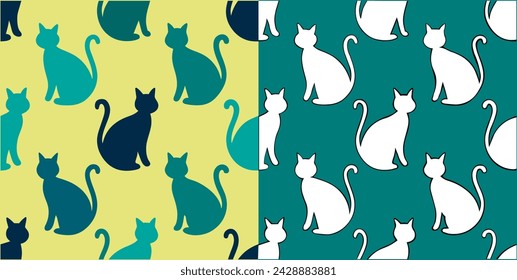 Cartoon characters - kittens. Set of funny pets isolated on a yellow background. Vector illustration
