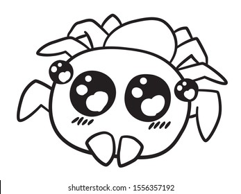Cartoon characters a little cute young spider with eyes in love.
Black and white ink drawing.