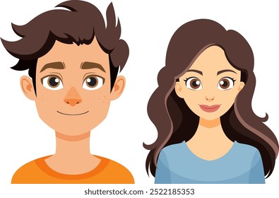 Cartoon characters of a man and woman smiling