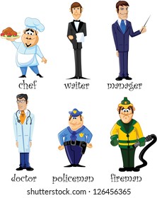 Cartoon Characters  Manager, Chef, Policeman, Fireman, Waiter, Doctor