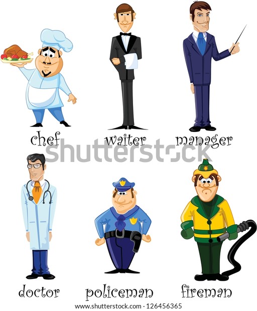 Cartoon Characters Manager Chef Policeman Fireman Stock Vector (Royalty ...