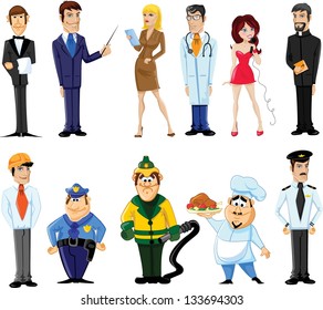 Cartoon characters manager, chef,policeman, waiter, singer, doctor and other