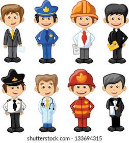 Cartoon Characters Manager Chefpoliceman Waiter Singer Stock Vector ...