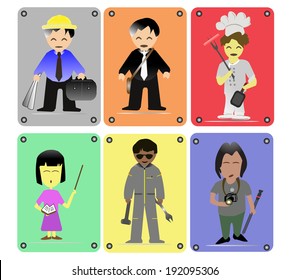 Cartoon characters manager,Engineer,Employee,Chef,Teacher,Handyman,Photograhers