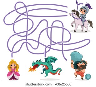Cartoon Characters of Maze Game for Children, Vector illustration