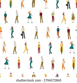 Cartoon Characters Men and Women Holding Smartphones Seamless Pattern Background on a White Gadgets Communication Technology Concept Element Flat Design Style. Vector illustration