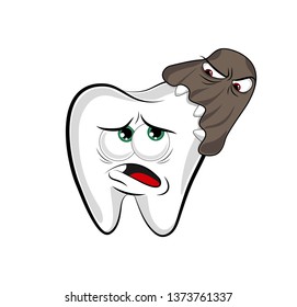 Cartoon characters. The microbe attacks the tooth and gnaw enamel. The only way a tooth can defend itself from germs is its enamel. A situation that well illustrates the attack of microbes on teeth.