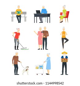 Cartoon Characters Modern Aged People Set Concept Element Flat Design Style. Vector illustration of Man and Woman