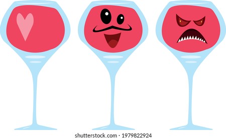 cartoon characters modern design wine glasses with long thin legs isolated on white background concept of popular alcoholic beverage