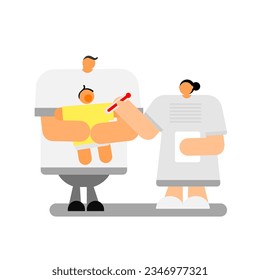 Cartoon characters, parents and their kids, had a fever and measured a body temperature.