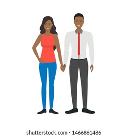 Cartoon Characters People African American Smiling Couple Concept Element Flat Design Style. Vector illustration