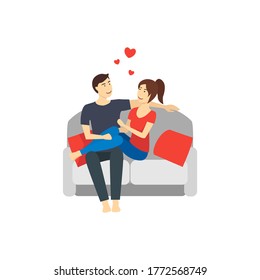 Cartoon Characters People Couple in Love Rest Romantic Relationship and Happiness Concept Element Flat Design Style. Vector illustration
