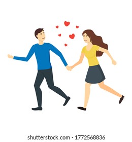 Cartoon Characters People Couple in Love Run Romantic Relationship and Happiness Concept Element Flat Design Style. Vector illustration