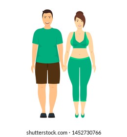 Cartoon Characters People Plus Size Cute Positive Casual Couple Overweight Concept Element Flat Design Style. Vector illustration