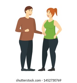 Cartoon Characters People Plus Size Cute Positive Attractive Couple Overweight Concept Element Flat Design Style. Vector illustration