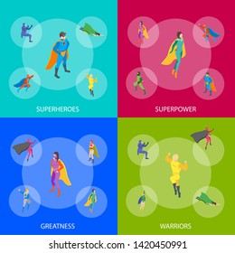 Cartoon Characters People Super Heroes Different Types Banner Set Costume Hero Concept Element Flat Design Style. Vector illustration