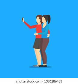 Cartoon Characters People Takes Selfie Concept Photography Scene Element Flat Design Style. Vector illustration of Friend