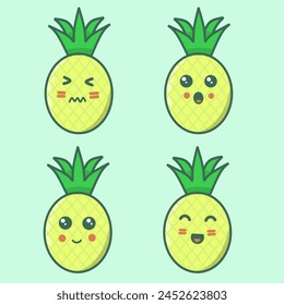 Cartoon characters pineapples set with different emotions
