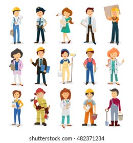 cartoon characters for the presentation , a doctor , a policeman , a fireman , engineer , foreman, boss, worker , house painter , construction worker, longshoreman , a farmer , carpenter , officer