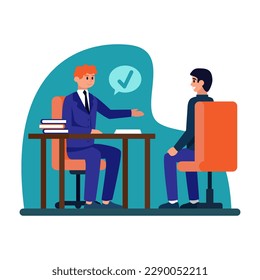 Cartoon characters of professional HR manager talking with job seeker. Human resource management. Specialists engaged in selection of job candidates and conducting interviews. Vector