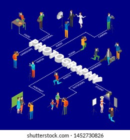 Cartoon Characters Professional Photographers and Fashion Models in Studio Infographics Photography Concept Element Flat Design Style. Vector illustration