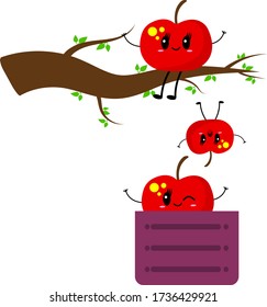 Cartoon characters red apples set of funny fruits on a white background concept of summer harvest and vitamins.