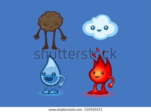 Cartoon Characters Representing Four Elements Earthairwater Stock ...