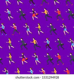 Cartoon Characters Runners Man and Woman People Seamless Pattern Background Fitness Sport Concept Element Flat Design Style. Vector illustration