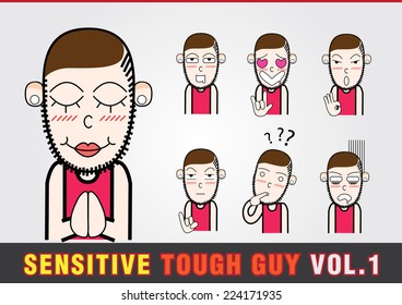 Cartoon characters. Sensitive Tough Guy. Creative model.