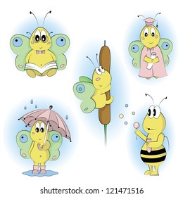 Cartoon Characters Set 2 - bee and butterflies