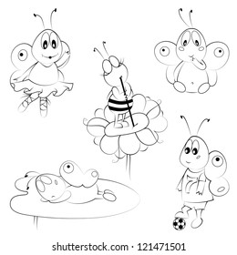 Cartoon Characters Set - bee and butterflies