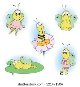 Cartoon Characters Set -  bee and butterflies