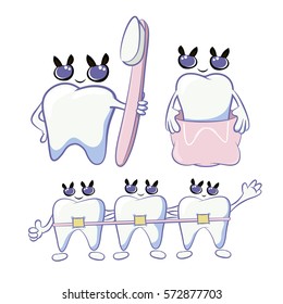 cartoon characters set of teeth and braces